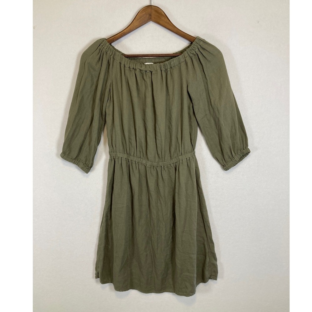 Earthy Boho Splendid Women Small Olive Green Off‎ Shoulder Cotton Rayon Dress